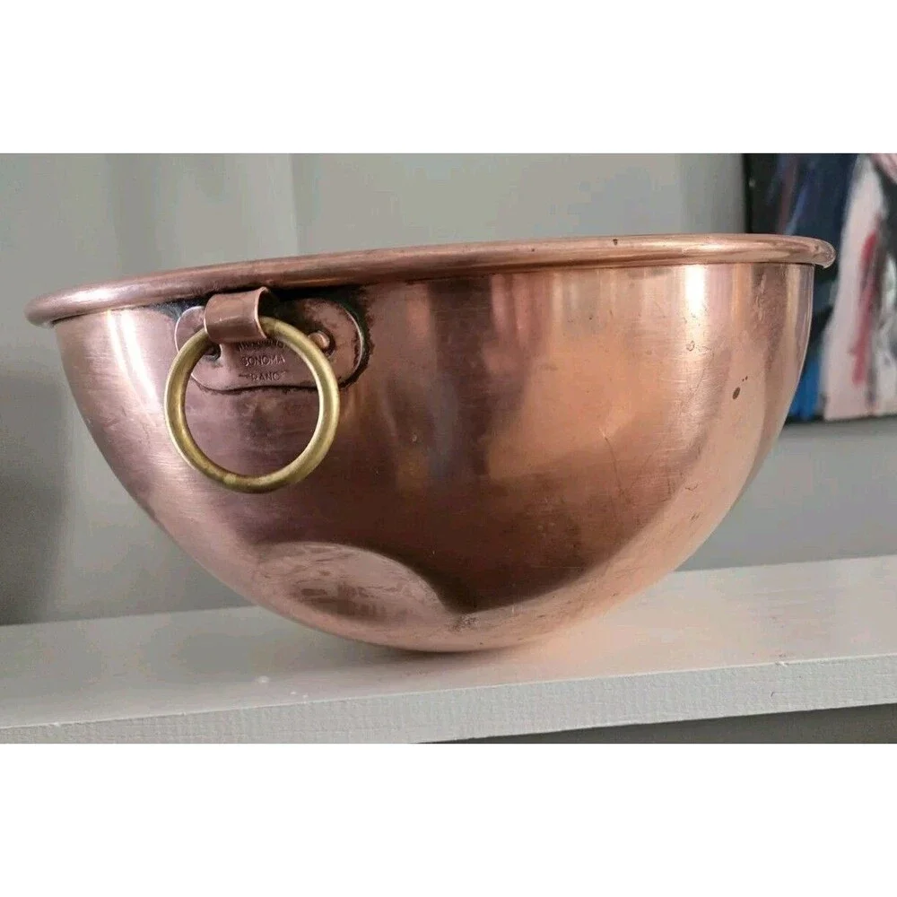 Williams Sonoma France Copper Mixing Whisking Bowl Round Bottom Ring 12.5